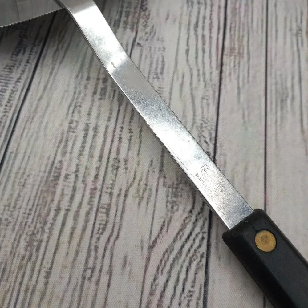 Vtg Royal Brand Sharp Cutter Stainless Solid Angled Spatula Black Handle USA